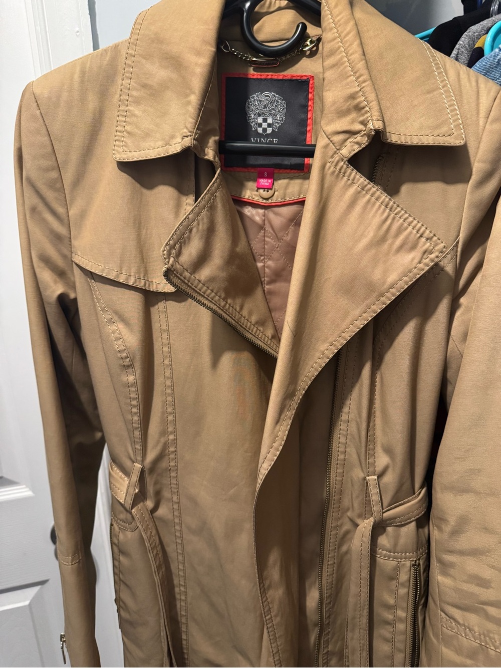 Vince Khaki Tan Trench Coat with Notched Lapel